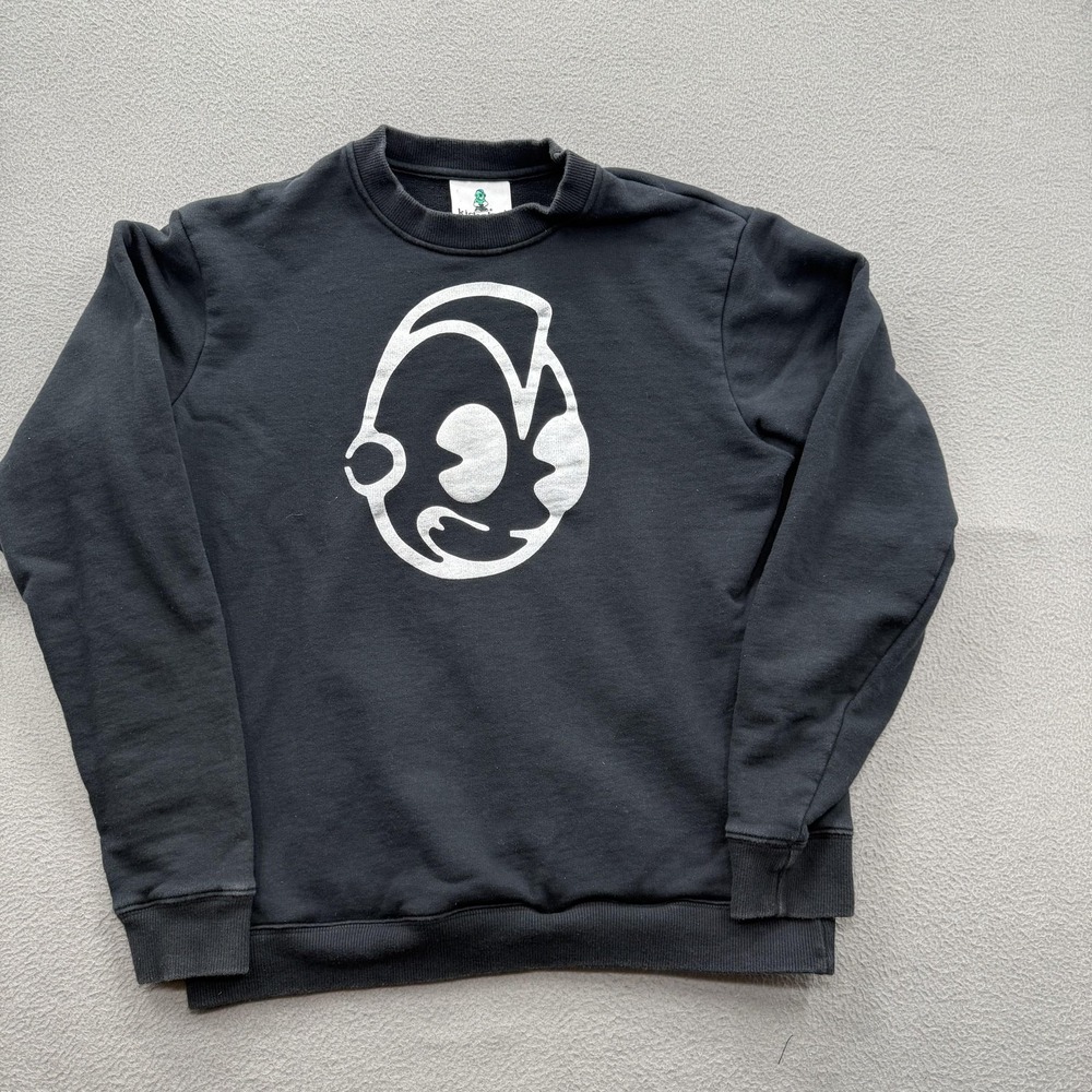 Kidrobot Sweatshirt‎ Mens Small Black Fleece Crewneck Pullover Cartoon Pocket